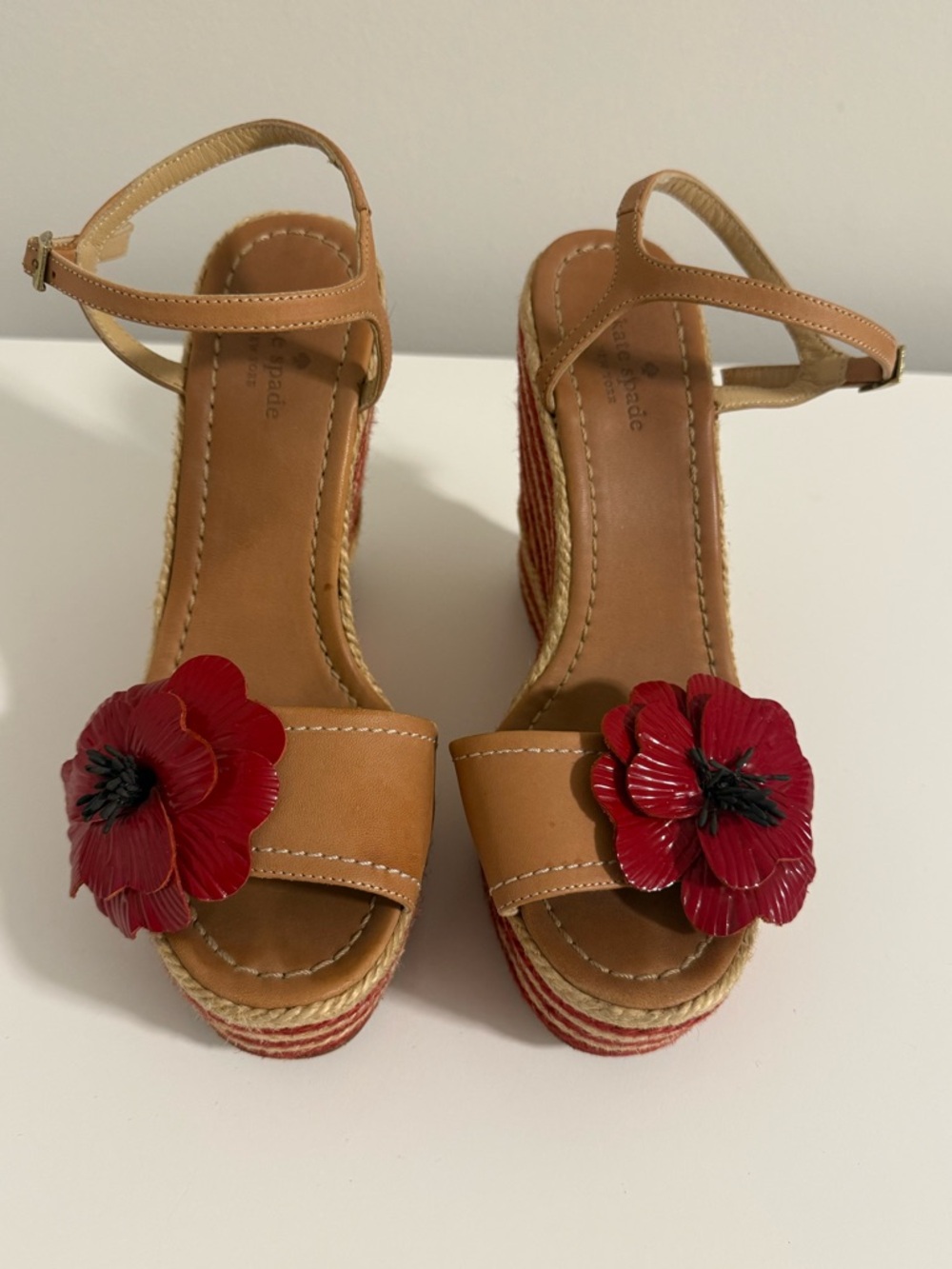 kate spade Tan Wedge Sandals with Red Floral Accents - Picture 3 of 6